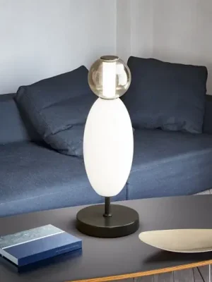 Autentický Ideal Lux LED stolní lampa Lumiere, sklo opál/šedá, výška 50 cm