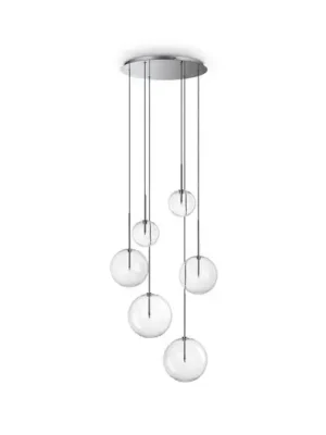 Výprodej Závěsné světlo IDEAL LUX Equinoxe, 6 žárovek, chromová barva, čiré sklo