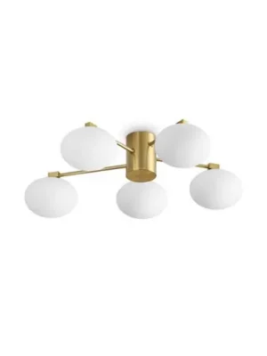 Akční Cena Stropní svítidlo Ideal Lux Hermes mosazné barvy 60 cm s 5 světly a sklem