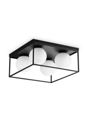 Sezónní Sleva Stropní svítidlo Ideal Lux Lingotto, 4 světla, černé, opálové sklo