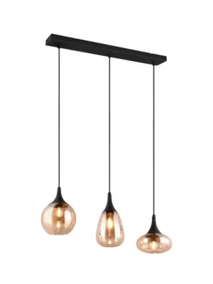 Závěsné svítidlo Lumina, 3 světla, černá/jantarová, sklo Omezená Nabídka