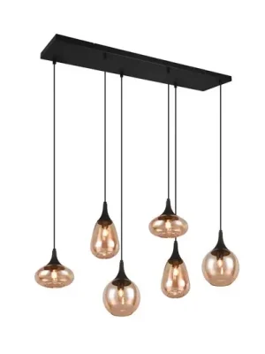 Závěsné svítidlo Lumina, 6 světel, černá/jantarová, sklo Koupit Online