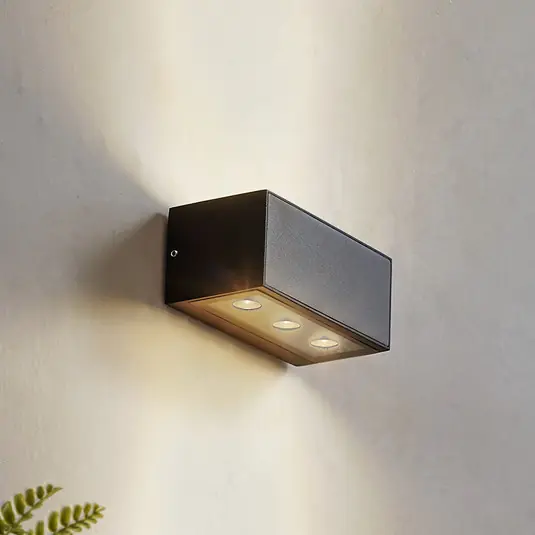 Nová Kolekce Venkovní nástěnné svítidlo Lucande Selim, délka 15,3 cm, černé