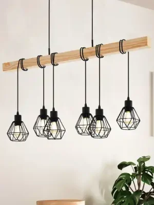 Závěsné svítidlo Townshend, délka 100 cm, černá/dub, 6 světel. Horká Nabídka