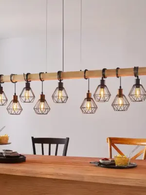 Přímo Od Výrobce Závěsné svítidlo Townshend, délka 150 cm, černá/dub, 9 světel.