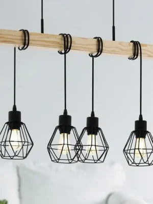 Závěsné svítidlo Townshend, délka 70 cm, černá/dub, 4 světla. Finální Výprodej