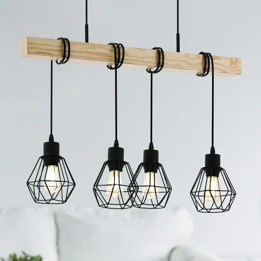 Závěsné svítidlo Townshend, délka 70 cm, černá/dub, 4 světla. Finální Výprodej
