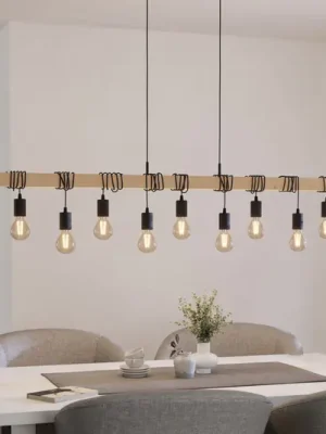 Ihned K Objednání Závěsné svítidlo Townshend, délka 150 cm, černá/dřevo, 9 světel.