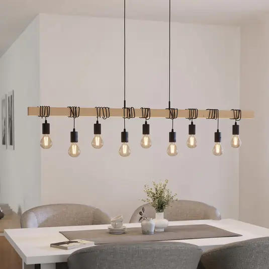 Ihned K Objednání Závěsné svítidlo Townshend, délka 150 cm, černá/dřevo, 9 světel.