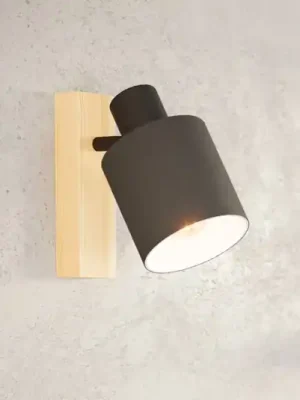 Tovární Cena Nástěnný reflektor Batallas, šířka 10 cm, černá/dřevo, tkanina