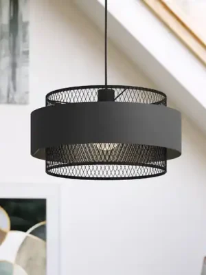Časově Omezené Závěsné svítidlo Bazely, Ø 40 cm, černá barva, látka