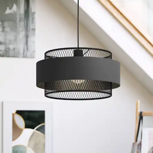 Časově Omezené Závěsné svítidlo Bazely, Ø 40 cm, černá barva, látka