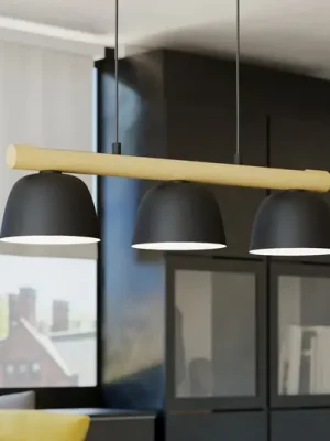 Závěsné svítidlo Sherburn, délka 77 cm, černá/hnědá, 3 světla. Koupit Online