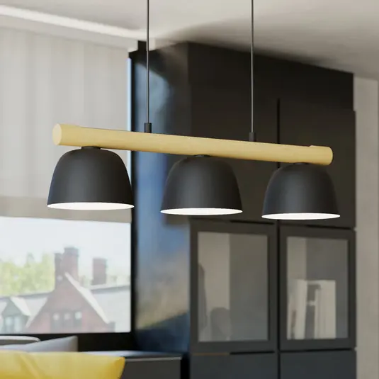 Závěsné svítidlo Sherburn, délka 77 cm, černá/hnědá, 3 světla. Koupit Online