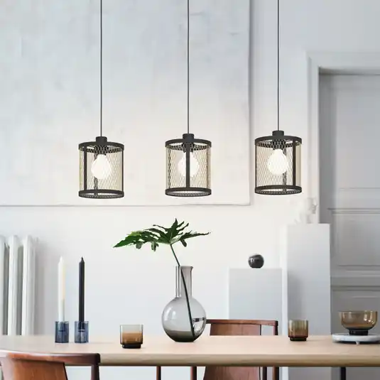 Závěsná lampa Dellow, délka 88 cm, černá/mosazná barva, 3 světla Jen Po Omezenou Doba