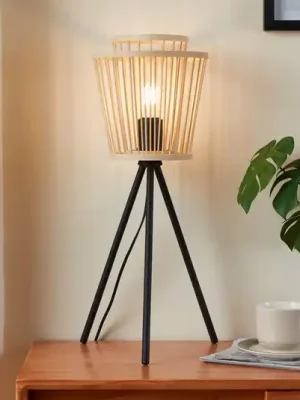 Originální Stolní lampa Hykeham, výška 57 cm, přírodní/černá, bambus