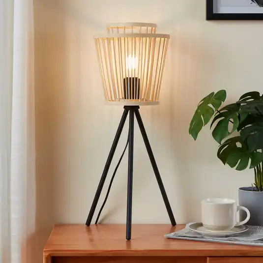 Originální Stolní lampa Hykeham, výška 57 cm, přírodní/černá, bambus