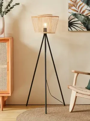 Finální Výprodej Stojací lampa Hykeham, výška 129,5 cm, přírodní/černá, bambus