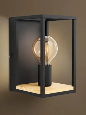 Cenová Bomba Nástěnné svítidlo Libertad, šířka 14 cm, černá/dřevo, ocel