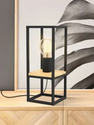 Finální Výprodej Stolní lampa Libertad, výška 35 cm, černá/dřevo, ocel