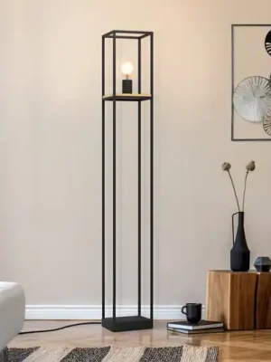 Stojací lampa Libertad, výška 128,5 cm, černá/dřevo, ocel Aktuální