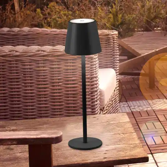 Víkendová Akce JUST LIGHT. Nabíjecí stolní lampa Euria LED, černá, železo IP54