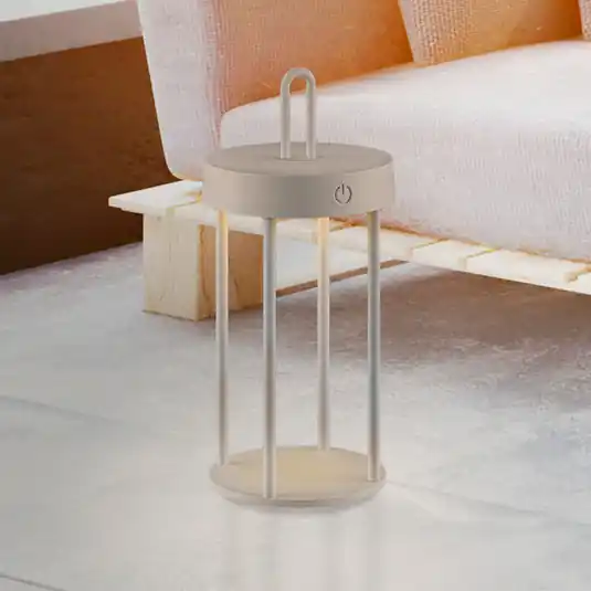 Pouze Dnes JUST LIGHT. LED dobíjecí stolní lampa Anselm šedobéžová 28cm žehlička