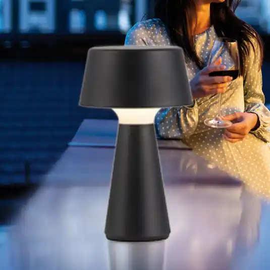 Expresní Doručení JUST LIGHT. Nabíjecí stolní LED lampa Abera z černého plastu s krytím IP54