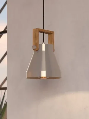 Značkový Závěsná lampa Cawton, Ø 16 cm, ocel/hnědá, ocel/dřevo