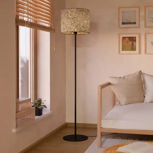 Stojací lampa Butterburn, výška 162 cm, béžová/zelená, kov/látka Rychlé Dodání