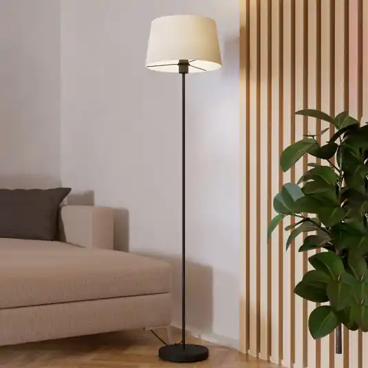 Stojací lampa Febres, výška 153 cm, černá/bílá, ocel/látka Rychlé Dodání