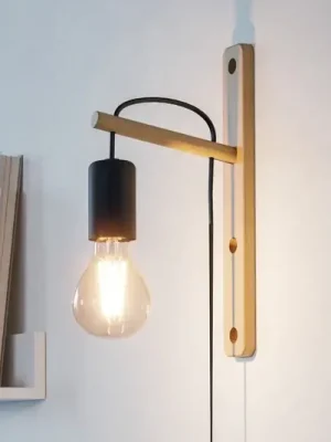 Nástěnné svítidlo Pockley, projekce 16 cm, černá/dřevo, dřevo Nejlepší Volba