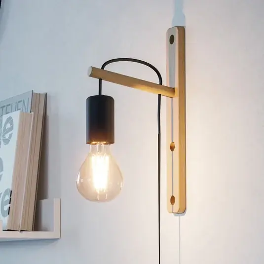 Nástěnné svítidlo Pockley, projekce 16 cm, černá/dřevo, dřevo Nejlepší Volba