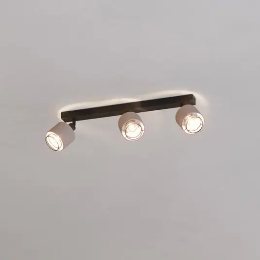 Odeslání Ihned Stropní bodové svítidlo Rosley, délka 43 cm, černá/přírodní, 3 světla.