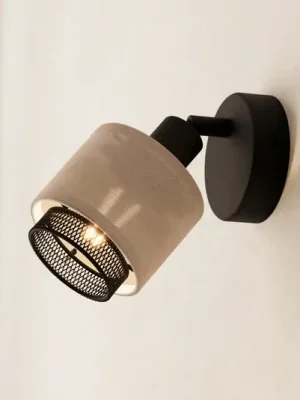 Nástěnné bodové svítidlo Rosley, šířka 9 cm, černá/přírodní, plátno Finální Výprodej