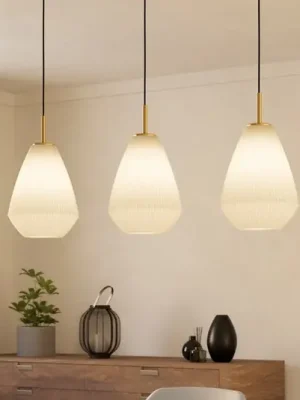 Závěsná lampa Caprarola, délka 90 cm, písková barva, 3 světla, sklo Ihned K Objednání
