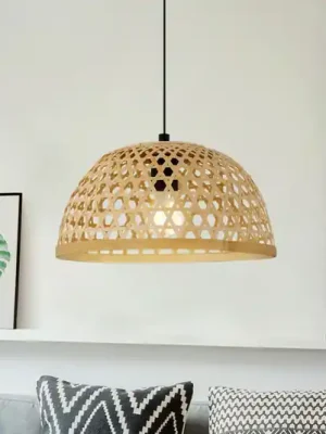 Cenová Bomba Závěsné svítidlo Claverdon, Ø 37 cm, černá/přírodní, dřevo