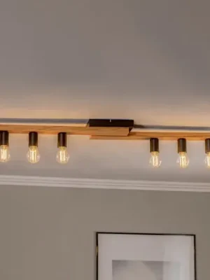 Stropní svítidlo Envostar Laurent, dřevo/černá, 6 světelných zdrojů Horká Nabídka