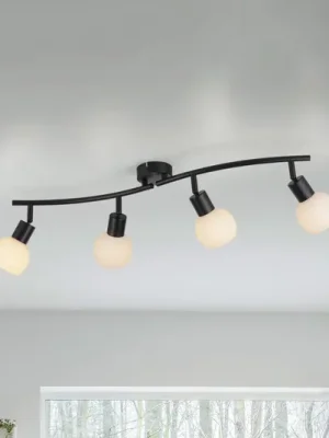 Dokud Zásoby Vydrží JUST LIGHT. Stropní svítidlo Loki, 4 světla, černá, železo, sklo
