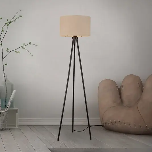 Sleva JUST LIGHT. Stojací lampa Green Duro, textil, trojnožka, béžová barva