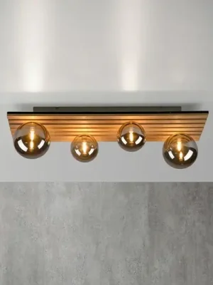 Značkový JUST LIGHT. Zelené stropní svítidlo Stika, dlouhé, 4 světla, dřevo