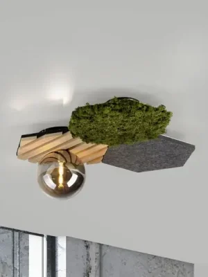 JUST LIGHT. Zelené šestihranné stropní světlo, železo, dřevo, mech Cenový Hit