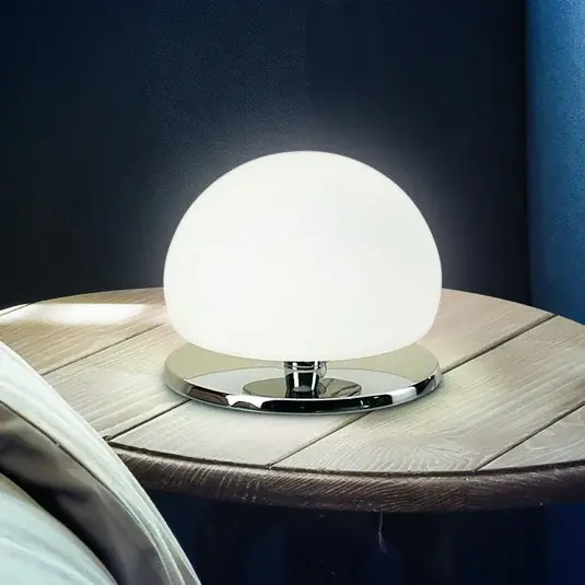Stolní lampa Morgana, chromovaná / bílá, dotykový stmívač, 3 000 K Akční Nabídka