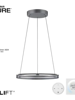 Ihned K Objednání Závěsné LED světlo PURE E-Loop, dub/černá perla, Ø 70 cm hliník, CCT