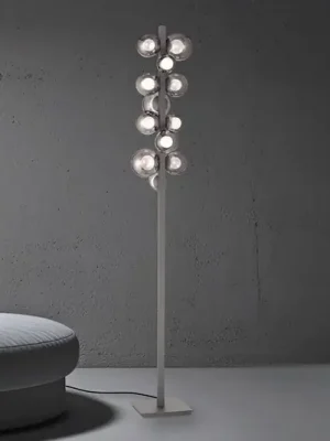 LED stojací lampa PURE Popup, šedá hliník/sklo, stmívač, 12stupňový stmívatelný Sleva