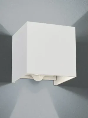 Venkovní nástěnné svítidlo LED Cube-S, bílé, kovové, detektor pohybu Tovární Cena