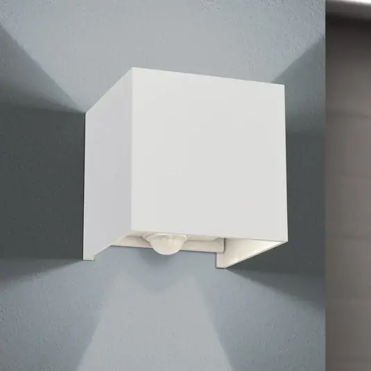 Venkovní nástěnné svítidlo LED Cube-S, bílé, kovové, detektor pohybu Tovární Cena
