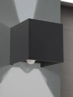Venkovní nástěnné svítidlo LED Cube-S, antracit, kov, senzor Cenová Bomba