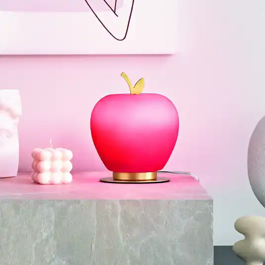 Stolní lampa Wendy LED, červená/zlatá, tvar jablka, sklo, stmívatelná Rychlé Dodání