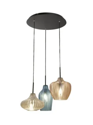 Závěsná lampa Olbia, Ø 50 cm, 3 světla, jantarová/modrá/béžová, sklo Sleva